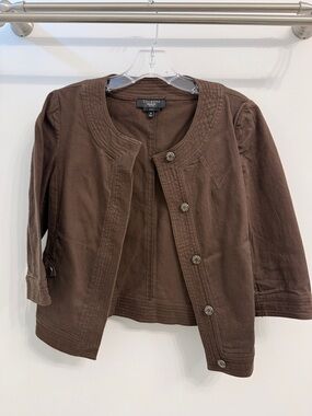 Talbots Brown Collarless Button-Front Jacket